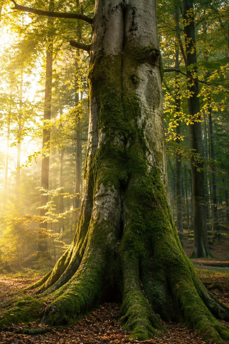 Alte Buche im goldenen Licht